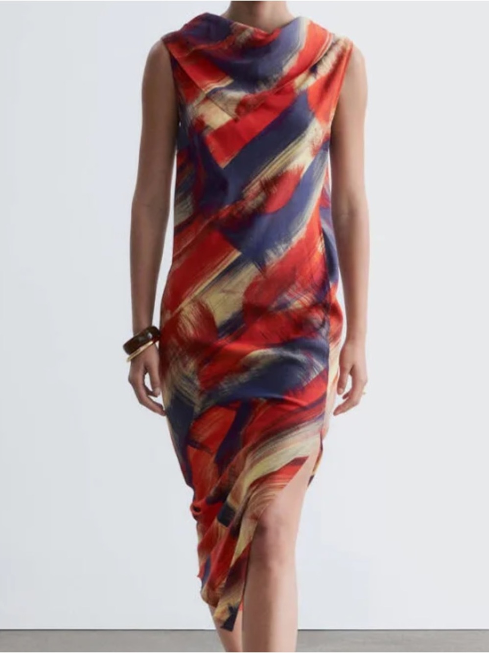 & Other Stories  NWT Scarf Red, Blue & Cream Abstract Midi Dress 6